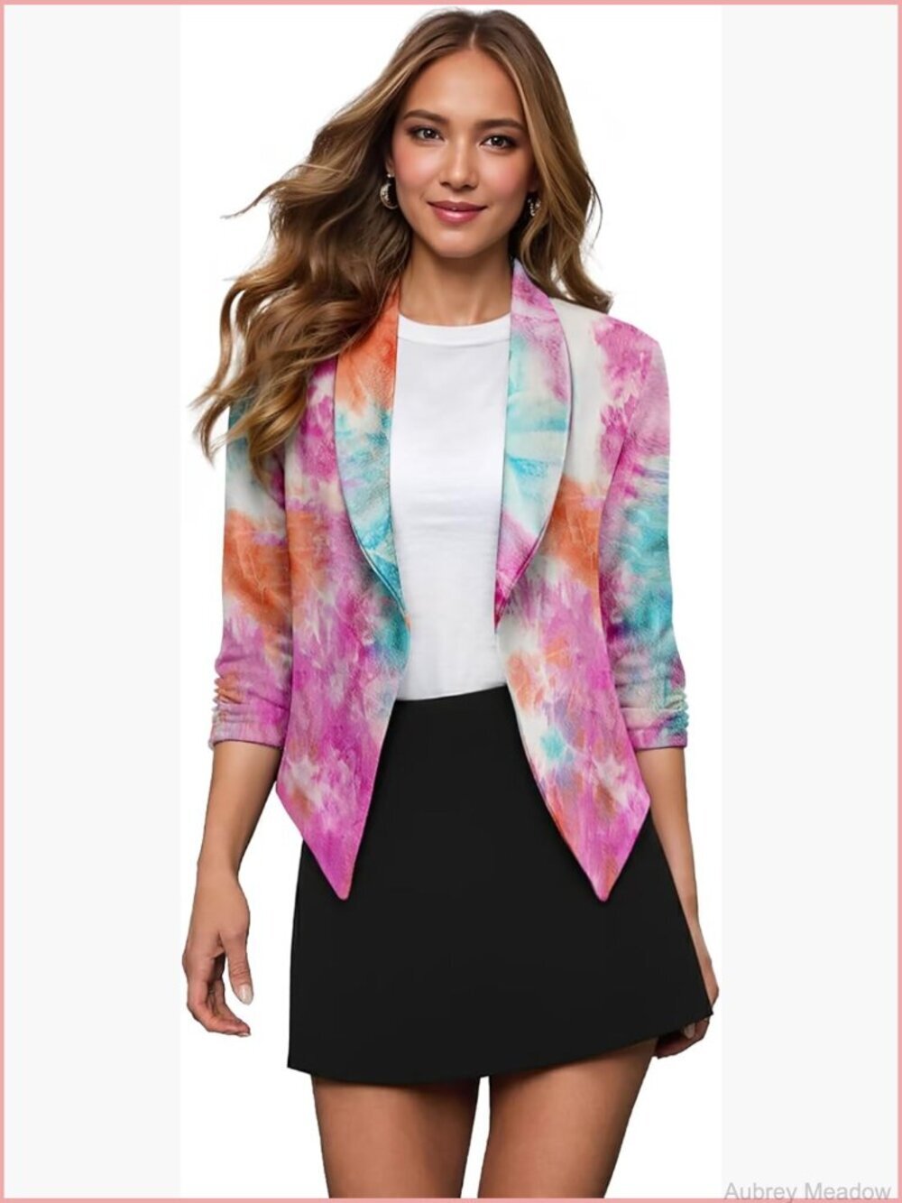 Women's Open Front Shawl Collar Blazer 3/4 Scrunch Sleeves